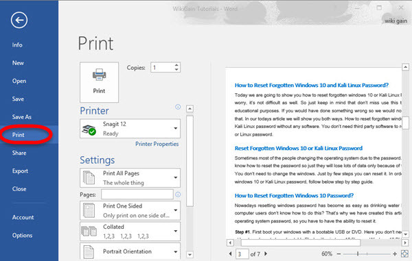 Working with File Tab in Microsoft Word 2016 Part 3 - 31