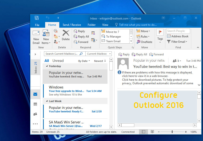 how to connect outlook 2016 to outlook.com