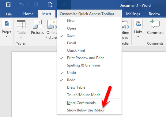 show toolbar in word