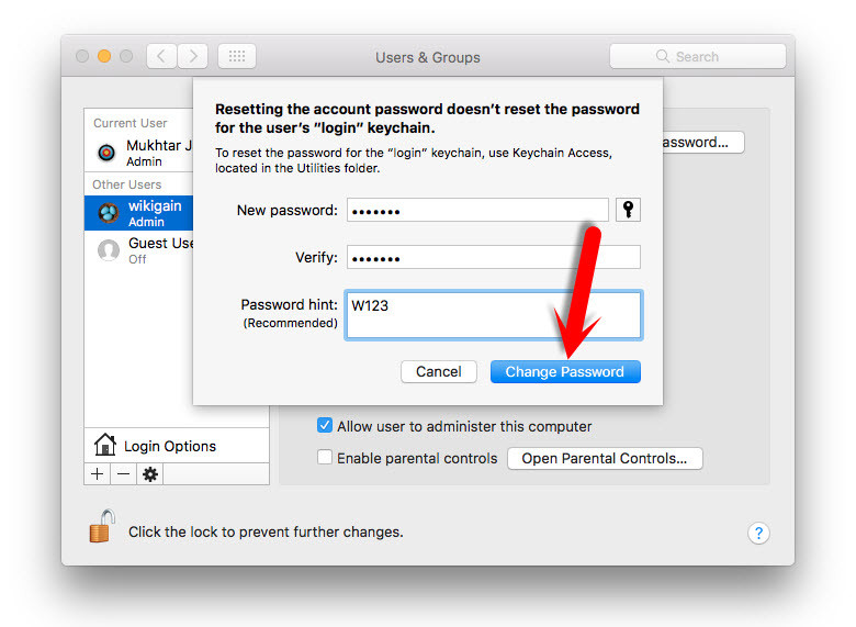 mac change password without old password