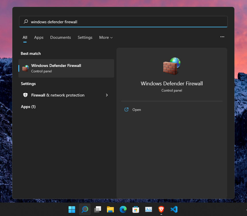 Open Windows Defender Firewall