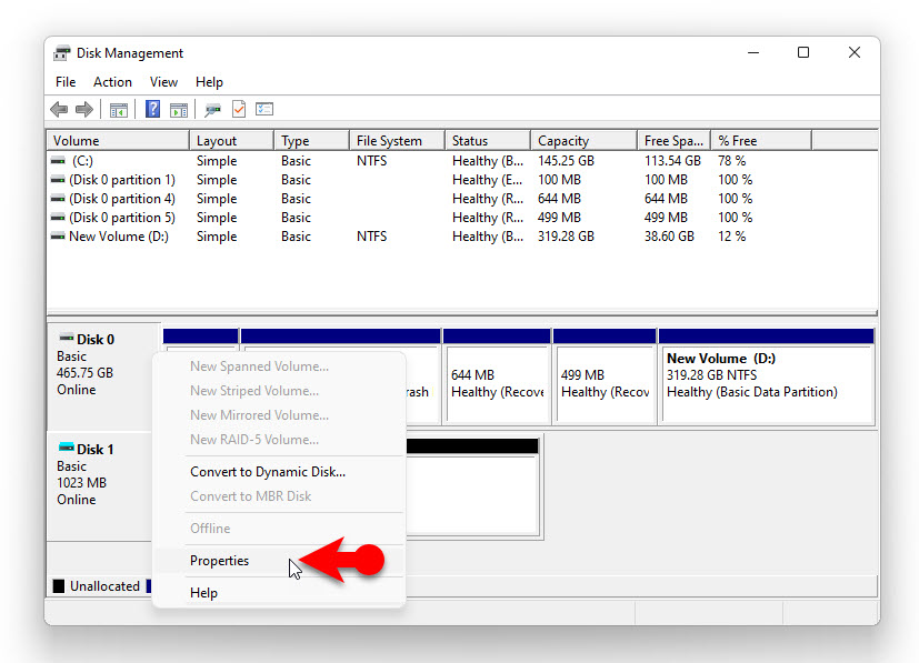 Access The Disk Properties