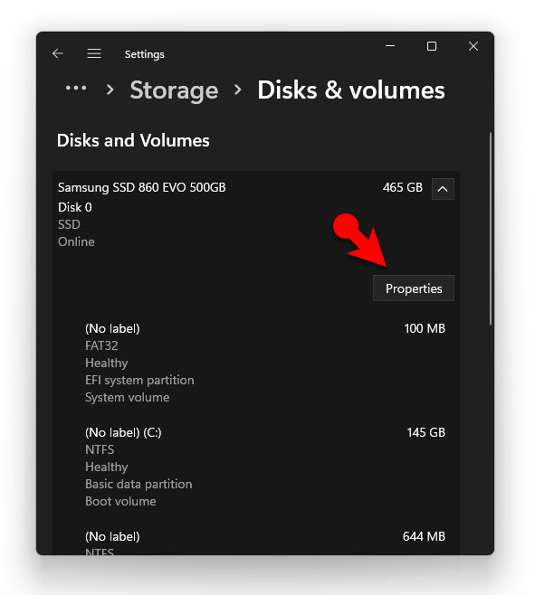 Access The Disk Properties Using The Windows Settings