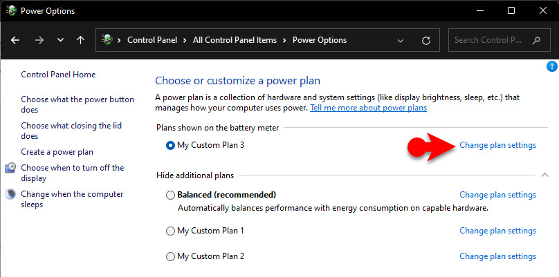 Change Plan Settings