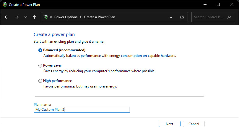 Create A Custom Power Plan