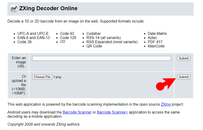 Submit Qr Code Photo To Decode