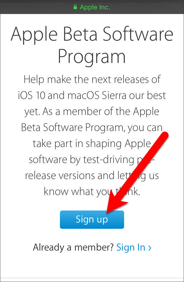 Sign Up To Apple Beta Program 2