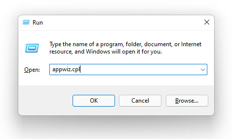 Command To Open The Program And Features