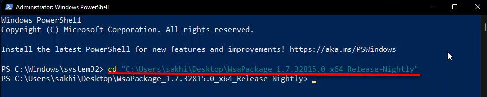 Go To The Wsa Package Directory Using The Powershell