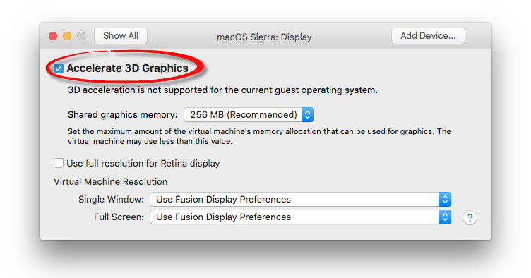 Enable Accelerate 3D Graphics