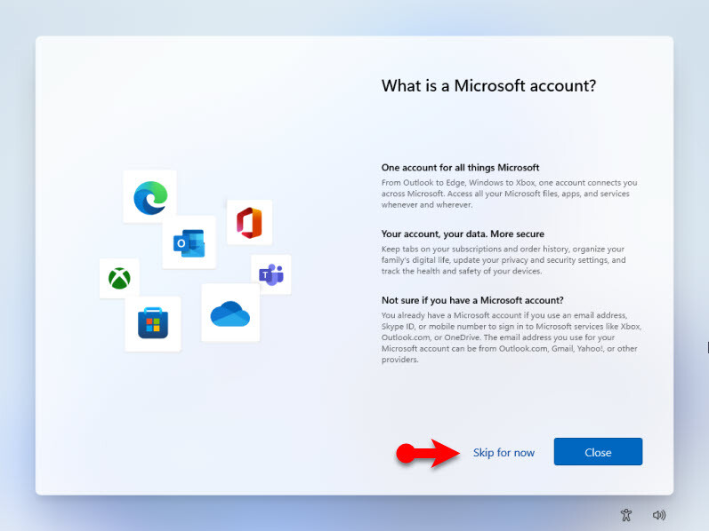 Skip Using Microsoft Account