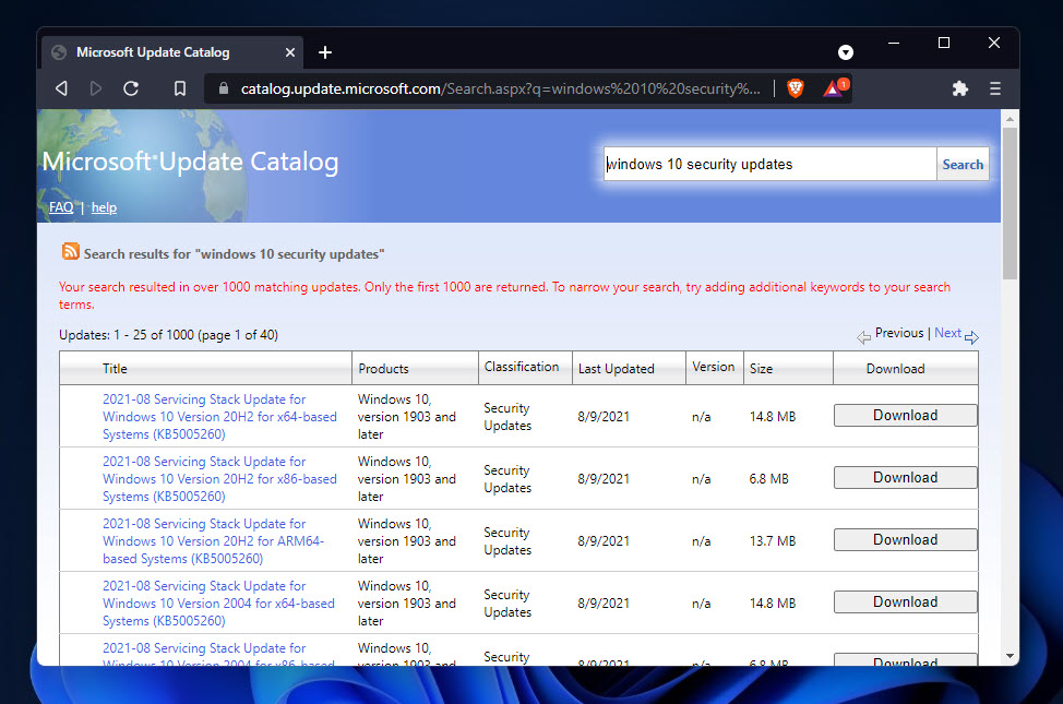 Download Windows Security Updates