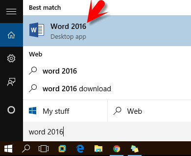 Open Word 2016 In Windows 10