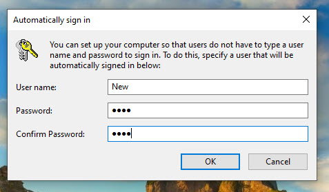 User And Password To Automcatically Sign In