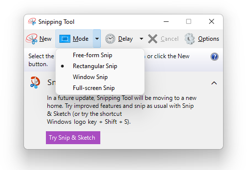 Snipping Tool Modes To Take Screenshot