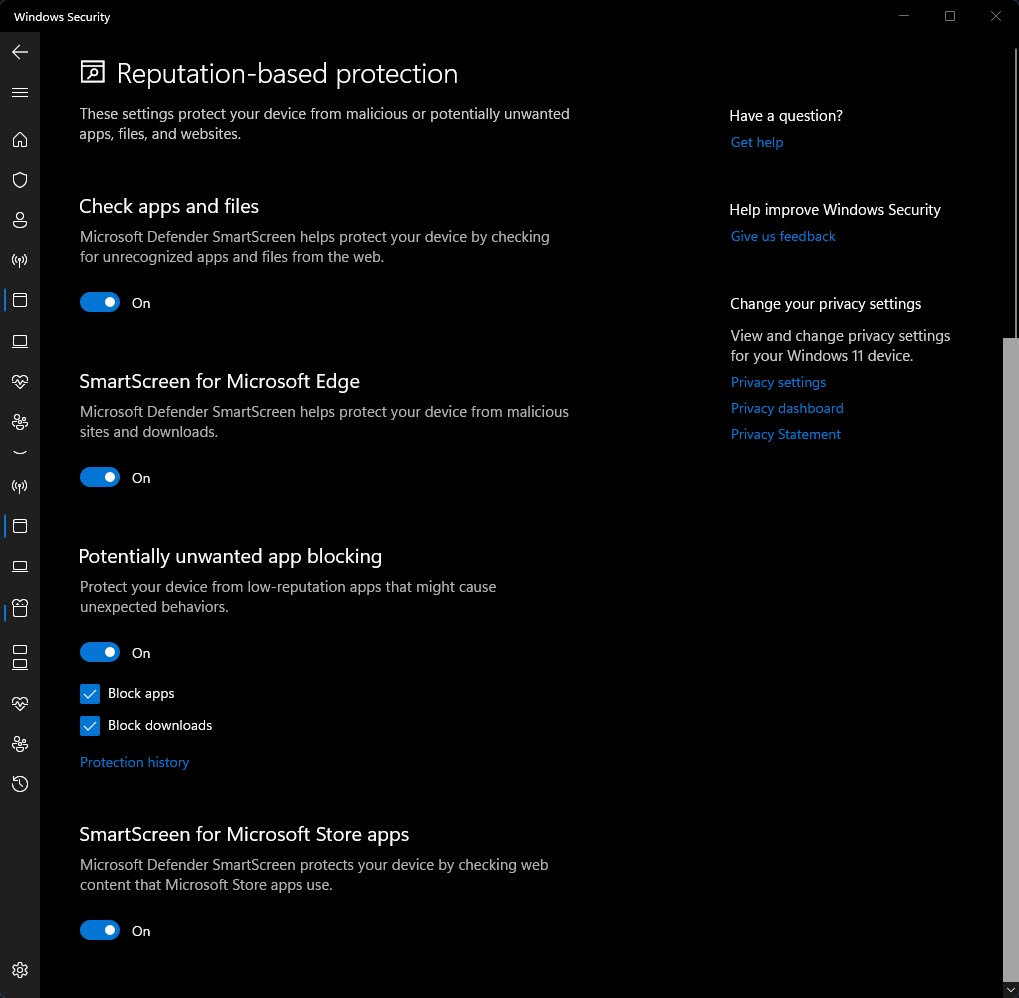 Apps And Browser Settings Of Windows Security