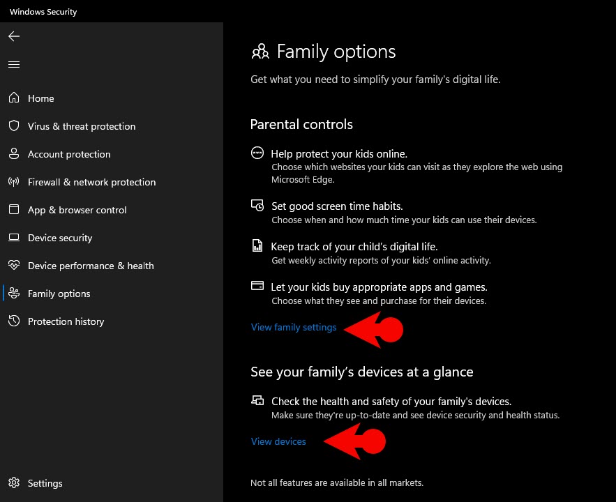 Family Options Security In Windows Security