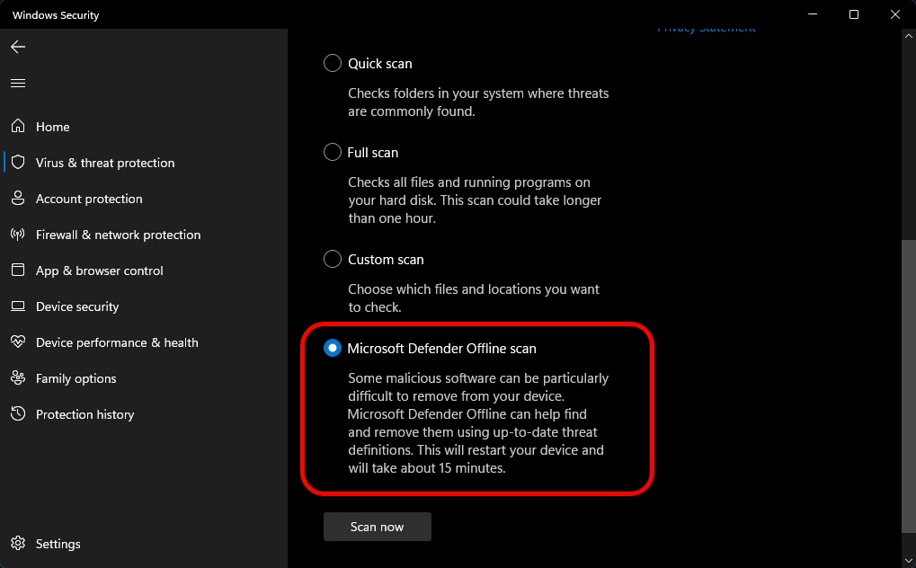 Microsoft Defender Offline Scan