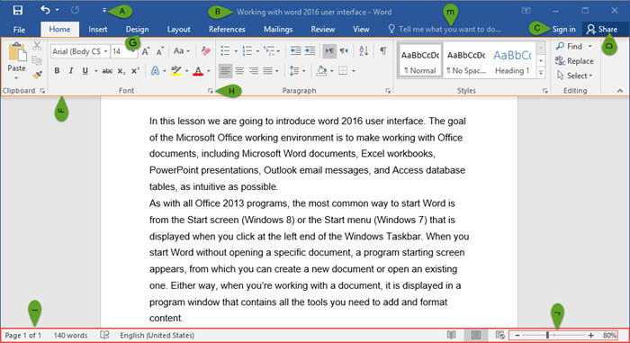 Word 2016 User Interface 2