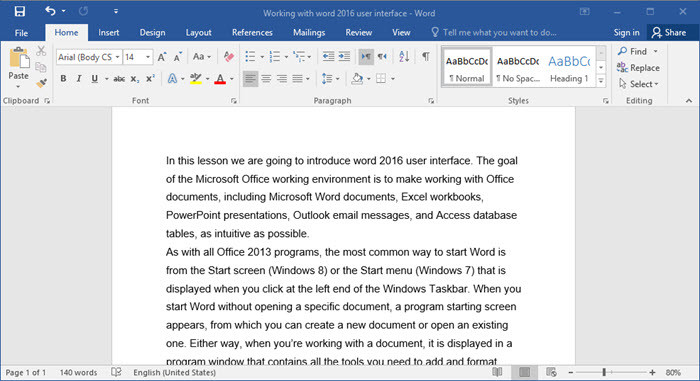 Word 2016 User Interface2