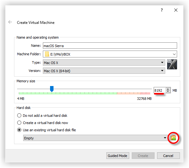 Use An Existing macOS Sierra Virtual Hard Disk