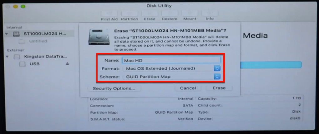 erase process has failed mac internal hard drive