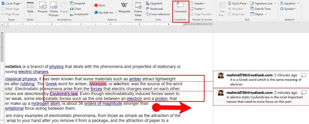 Insert Online Video and Comment in Microsoft Word 2016 - wikigain