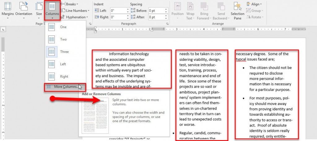 Set Page Setting(Page Size, Column, Hyphenation) in Microsoft Word 2016 ...