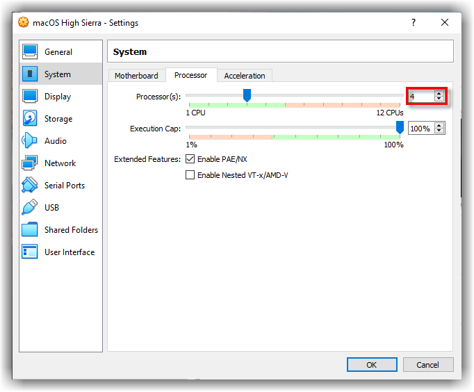 Increase macOS High Sierra Processors