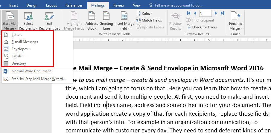 Create Mail Merge Send Envelope Microsoft Word 2016 Wikigain 7786