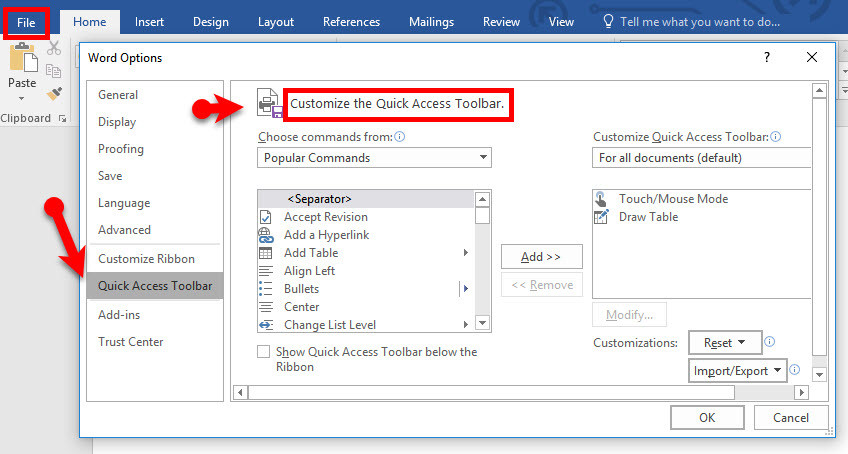 Personnaliser La Barre Doutils Daccès Rapide Dans Microsoft Office 2016 Tech Tribune France 1153