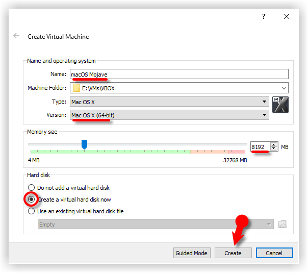 Create macOS Mojave New VM