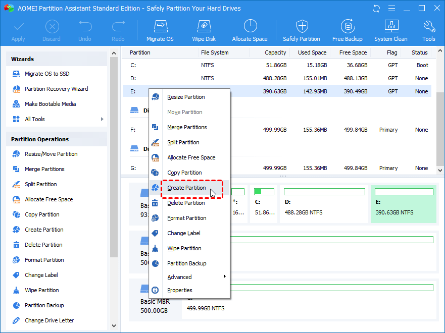 Create Partition in Windows 7 Without Formatting by AOMEI Partition Assistant